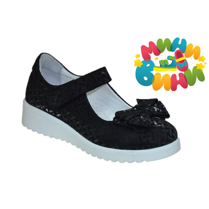 Туфли 31-36 (Д) ЧЁРНЫЕ БАНТ перфорация 