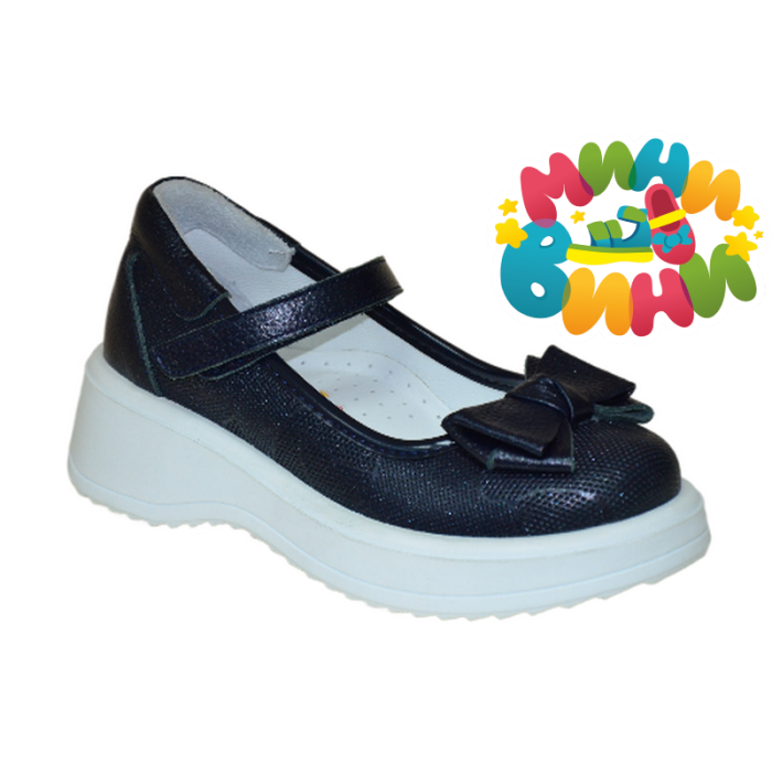 Туфли 31-36 (Д) Т.СИНИЕ КОЖА БАНТ прф 