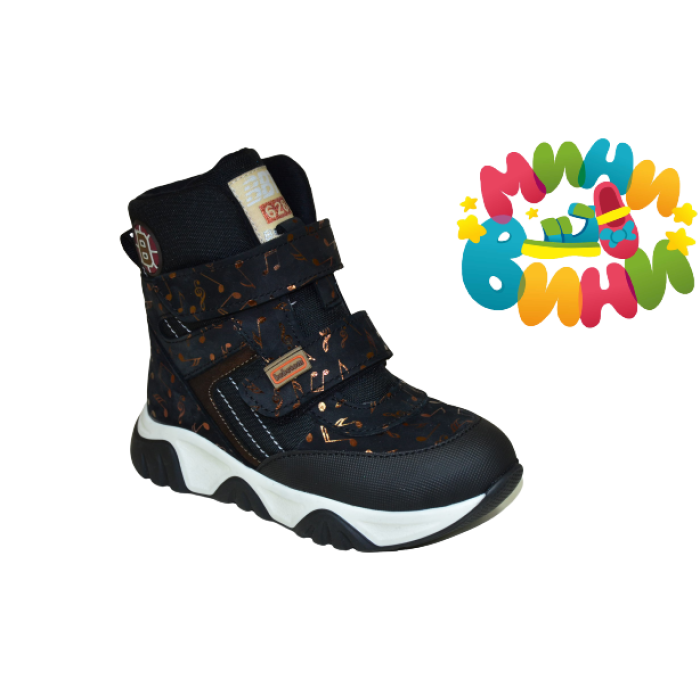 Ботинки 26-30 Спорт ЧЁРН. НОТКИ  2-Лип.  Нат.Мех-овчина